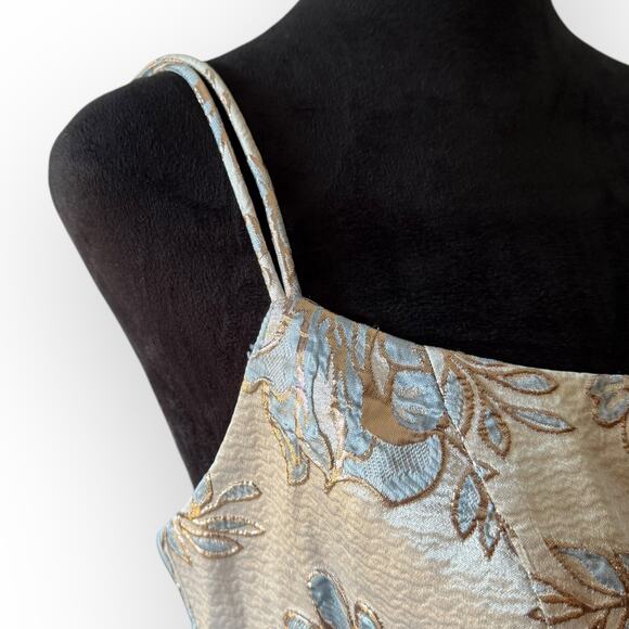 NWT Blondie Nites Juniors Beige Scoop Neck Floral Brocade Formal Ball Gown Sz 7 - Picture 8 of 16